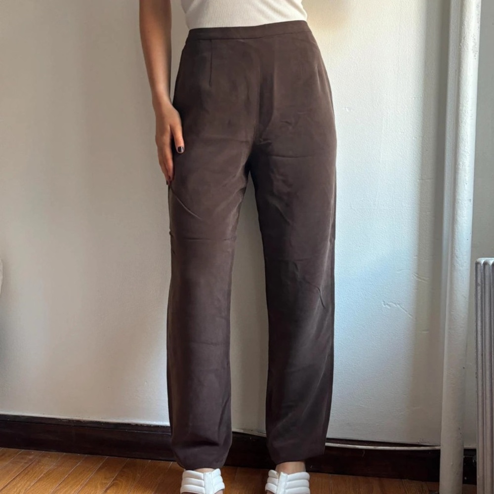 vintage straight leg brown 100% silk pants